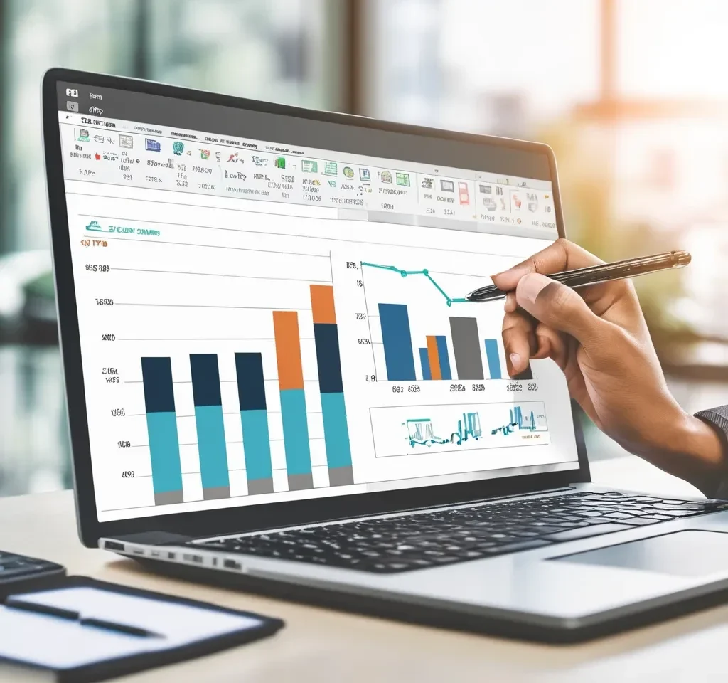 a person creating a EBITDA adjustment chart on his laptop