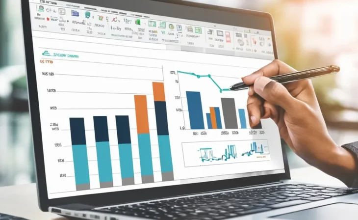 a person creating a EBITDA adjustment chart on his laptop