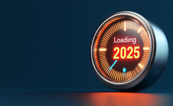 Futuristic metallic gauge glowing for 2025 new year