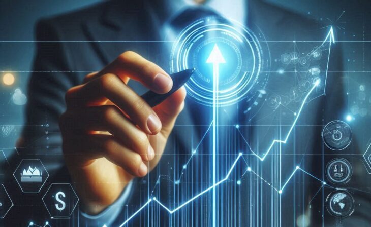 Businessman analyzing digital graphics for profit forecasting