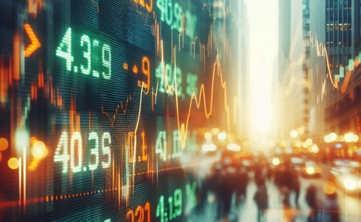 Stock market traders cheering at rising chart on screens
