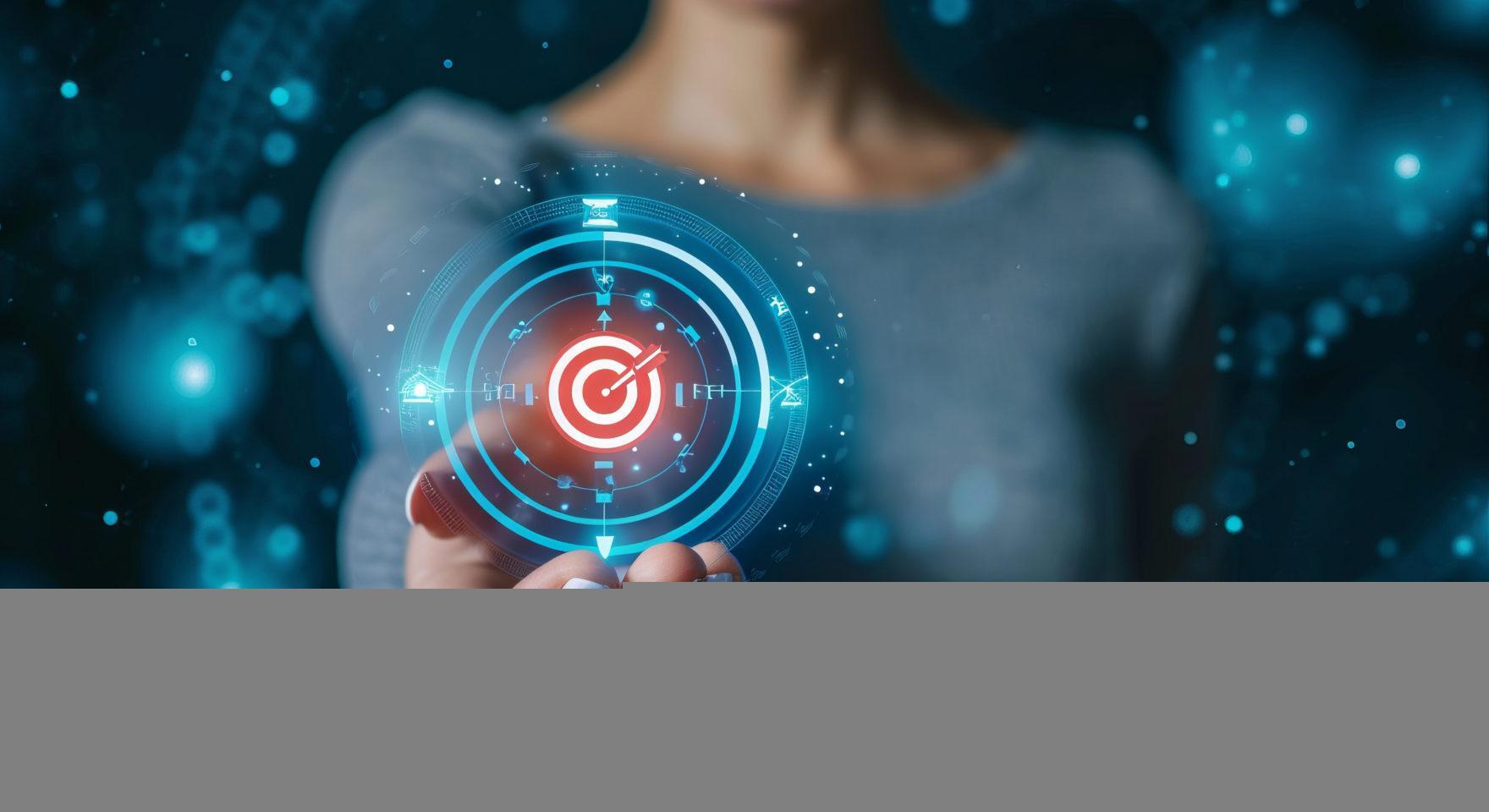 Businesswoman indicating digitally presented target company