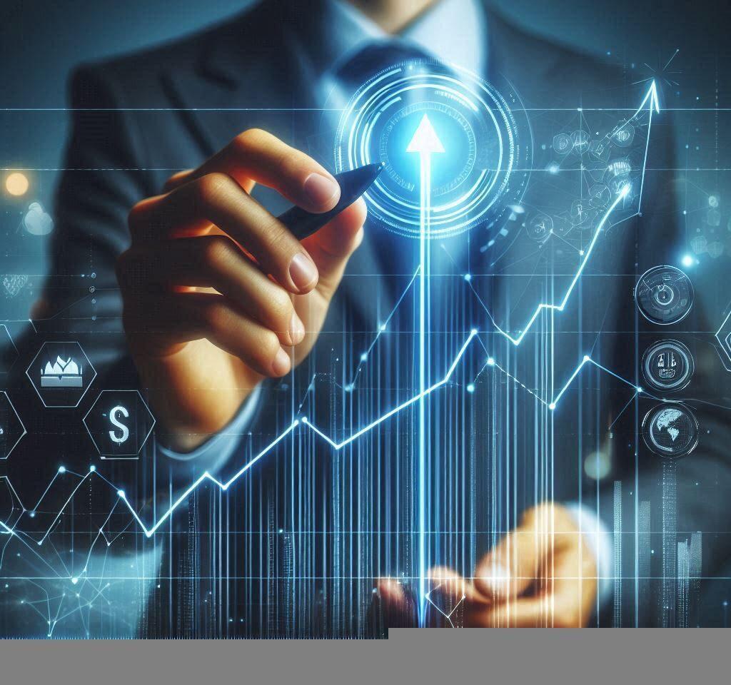 Businessman analyzing digital graphics for profit forecasting